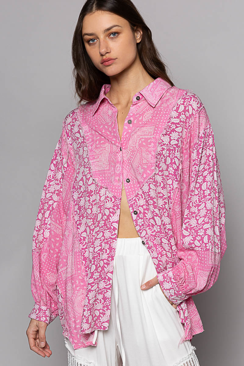 Pink Bandana Button Up Shirt