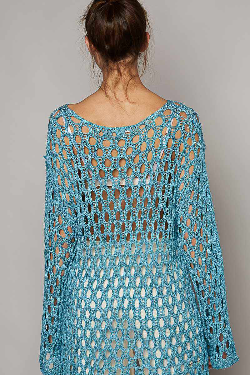 Blue Crochet Long Sleeve Top