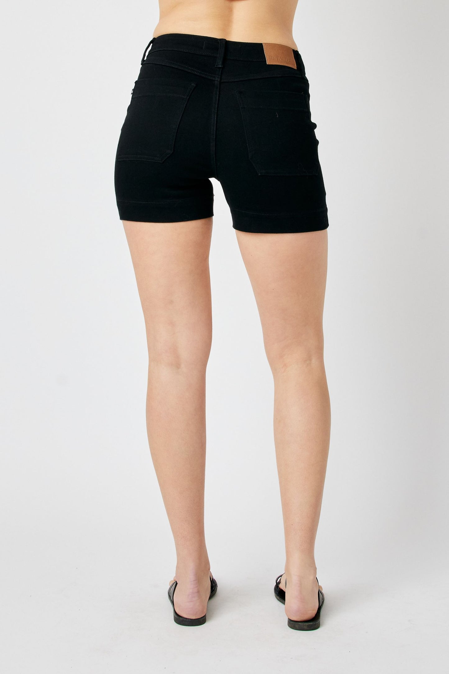Black Button Fly Trouser Shorts
