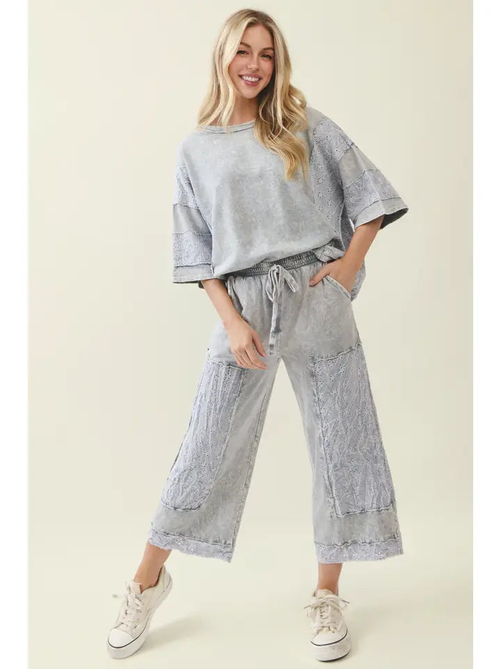Mineral Washed Eyelet Lace Top