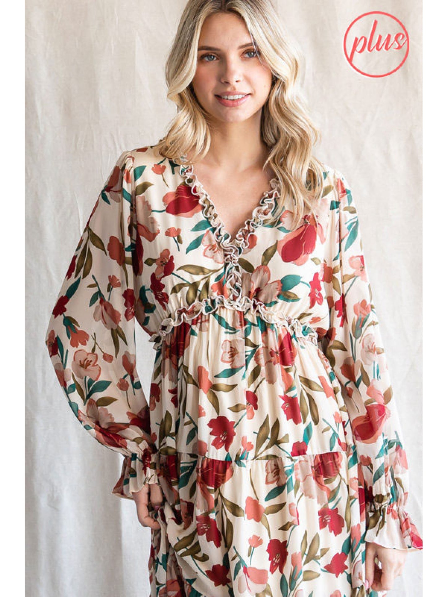 Ivory Floral Print Chiffon Tiered Dress