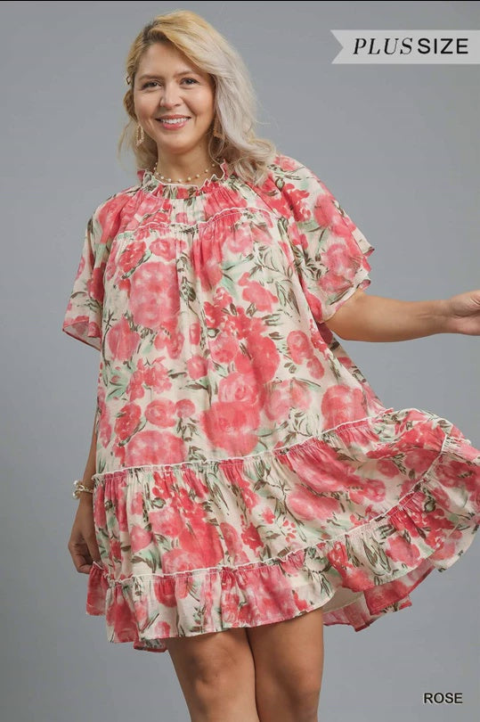 Rose Floral Plus Dress