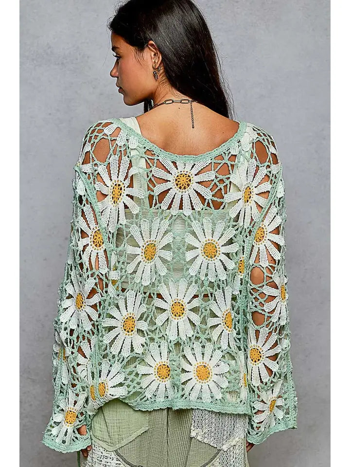 Crochet Floral Open Cardigan