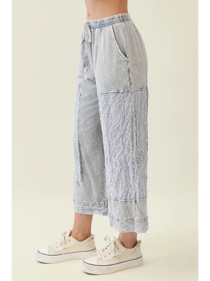 Mineral Washed Eyelet Lace Pant