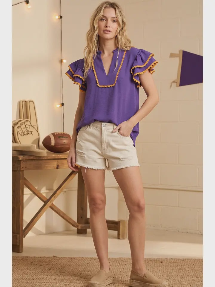 Ruffle Sleeve Scallop Trim Top