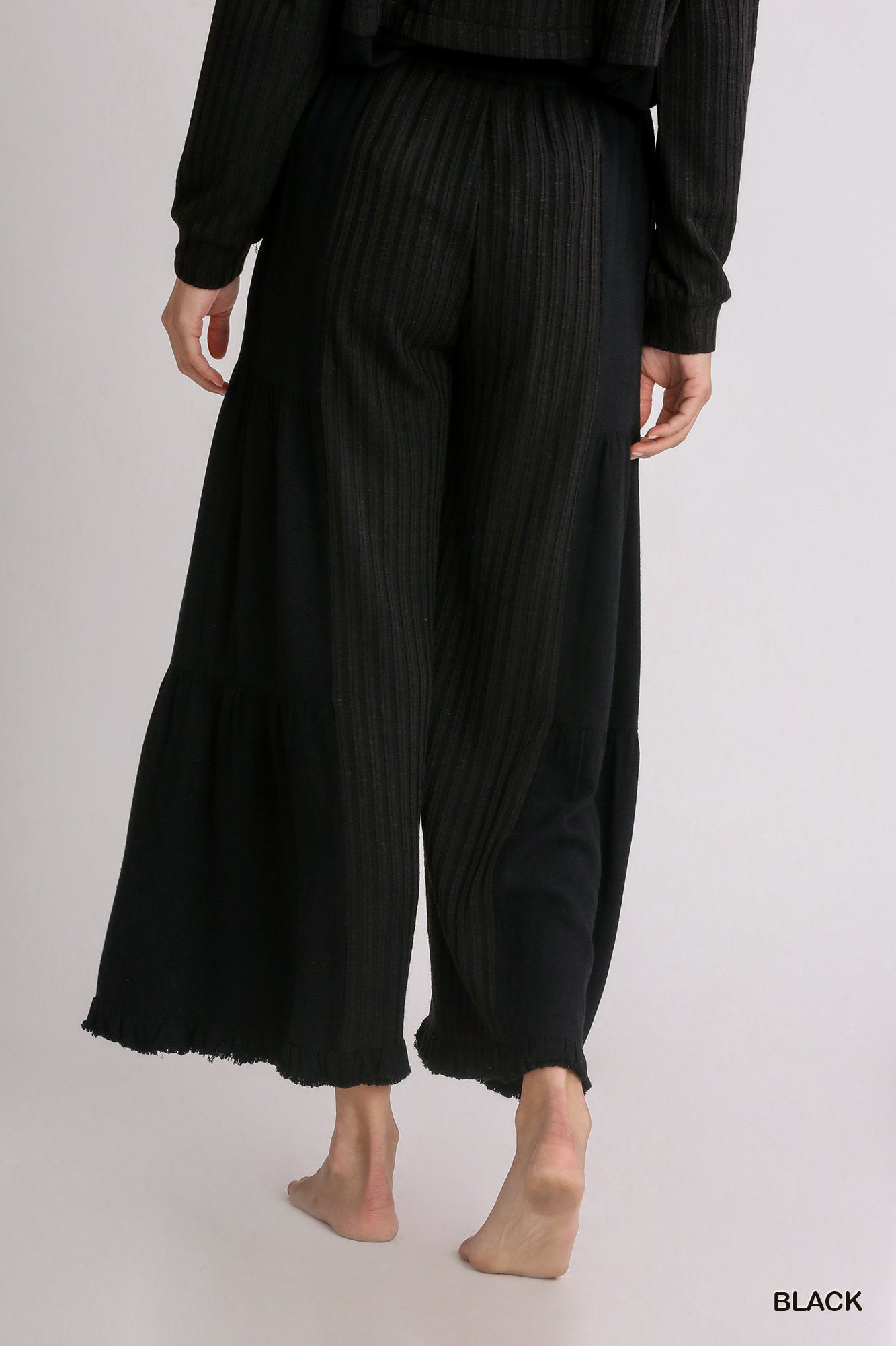 Tiered Frayed Hem Linen Blend Pants