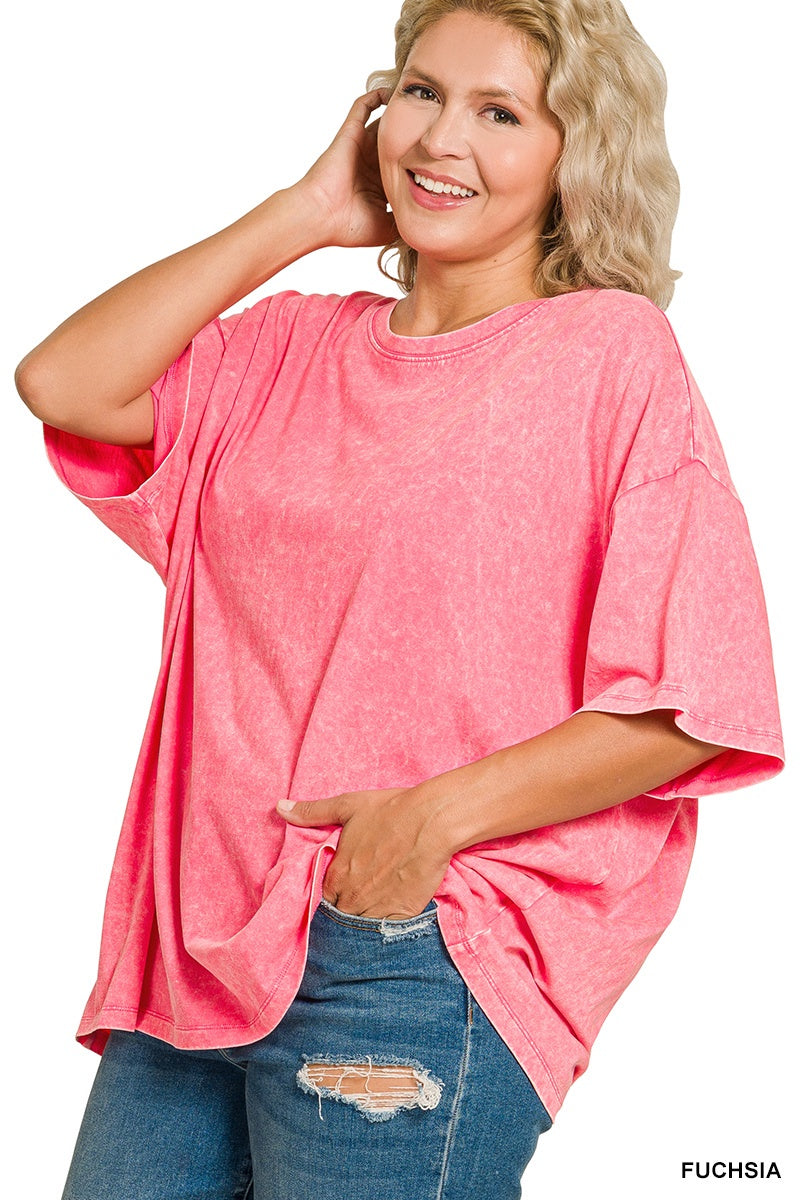 Plus Acid Wash Cotton Boyfriend Box Tee