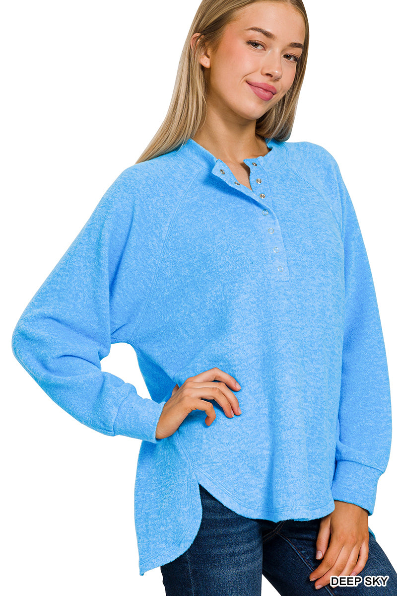 Brushed Oversized Button Henley Sweater