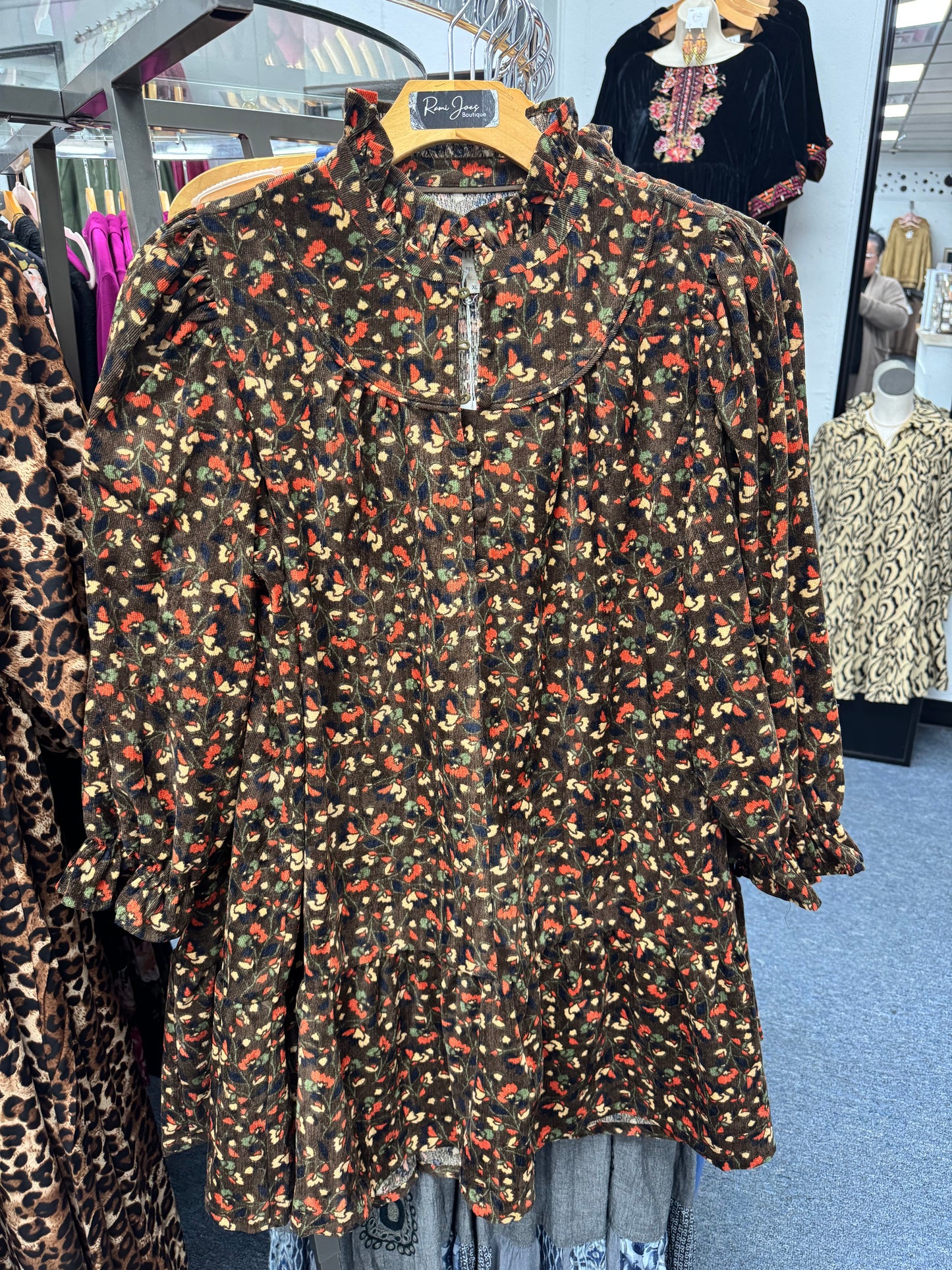 Chocolate Floral Mix Plus Dress