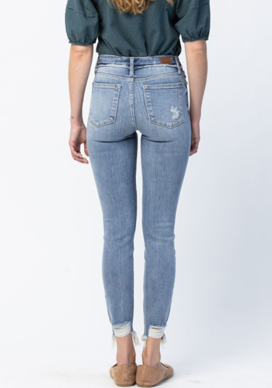 Mid Rise Release Waistband Hem Detail Skinny Jean
