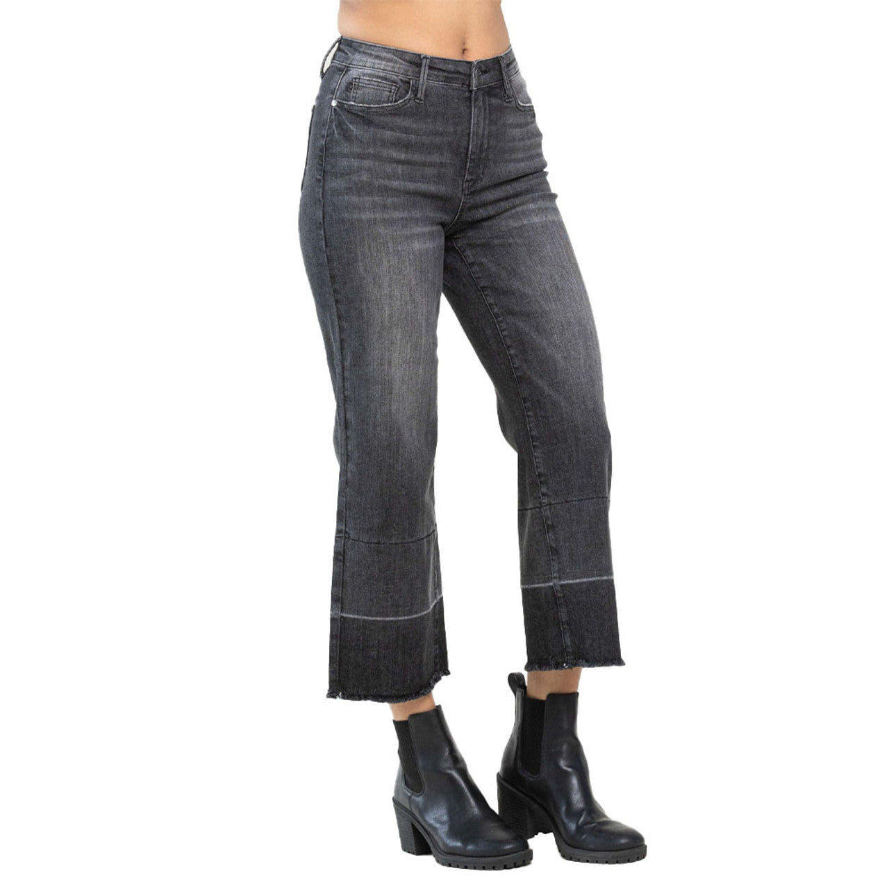 High Waist Wide Leg Released Hem Cropped Jean