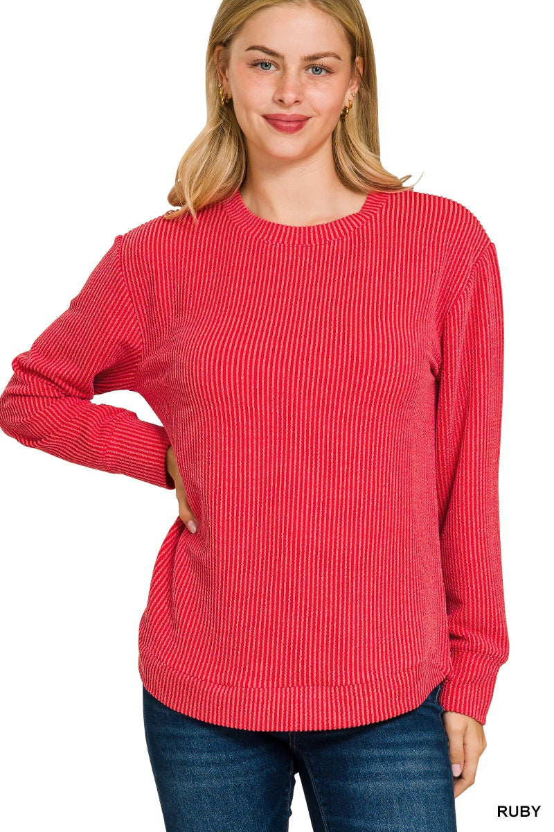 Raised Rib Round Neck Top