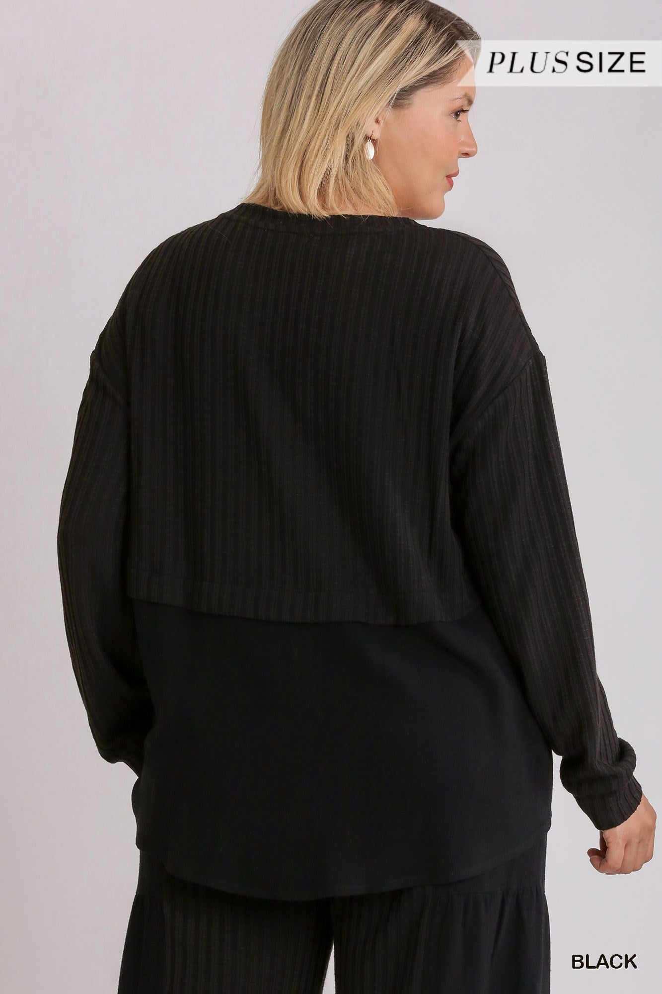 Ribbed Long Sleeve Sweater w/ Back Detail