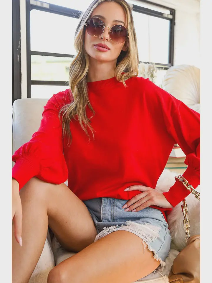 Crew Neck Balloon Sleeve Sweater
