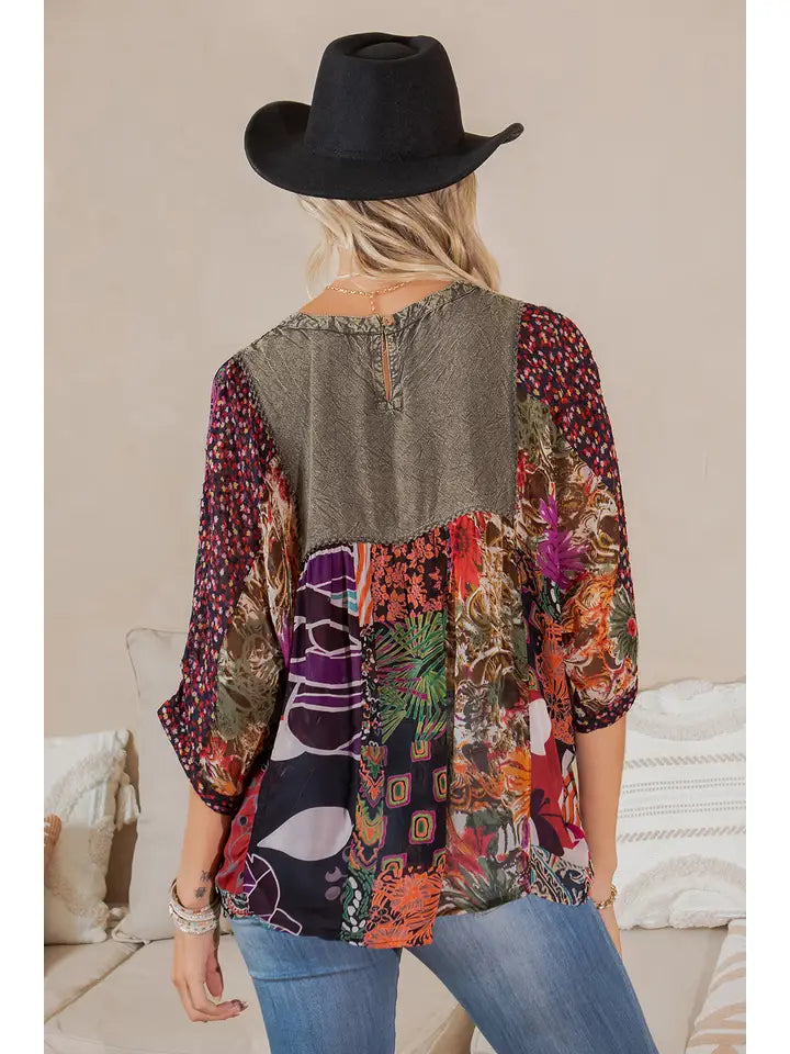 Tiered Patchwork Blouse