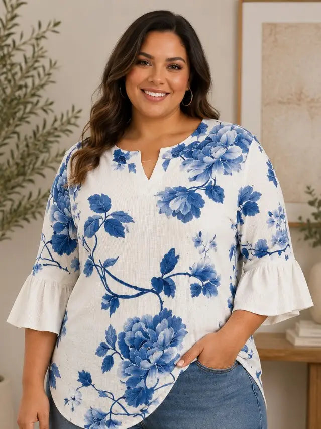 Floral Blue /White Top