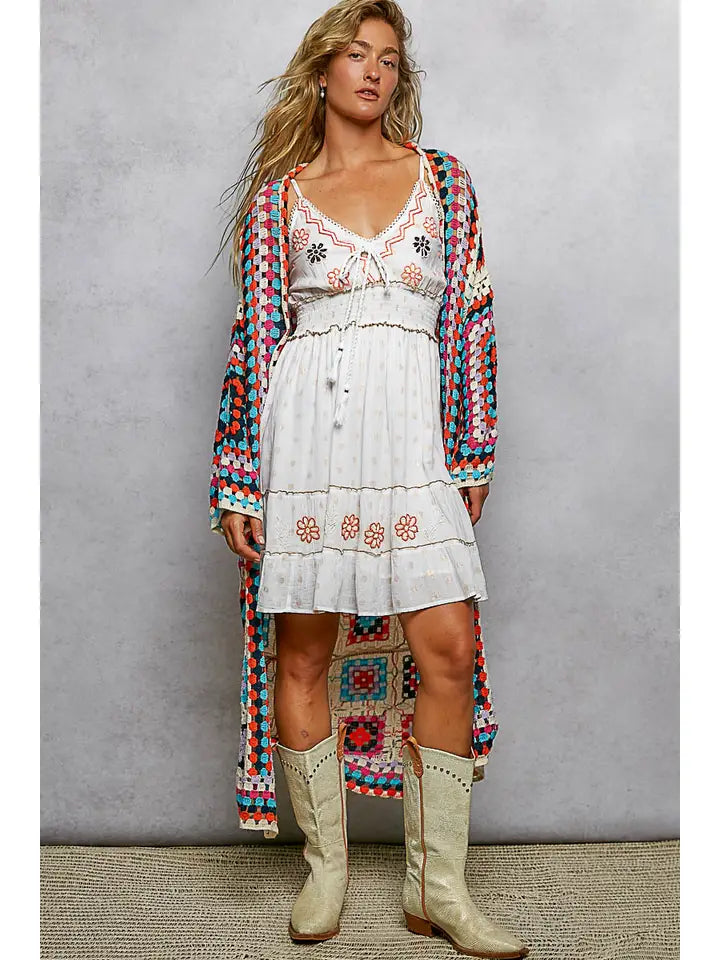 Long Sleeve Multi Color Crochet Cardigan