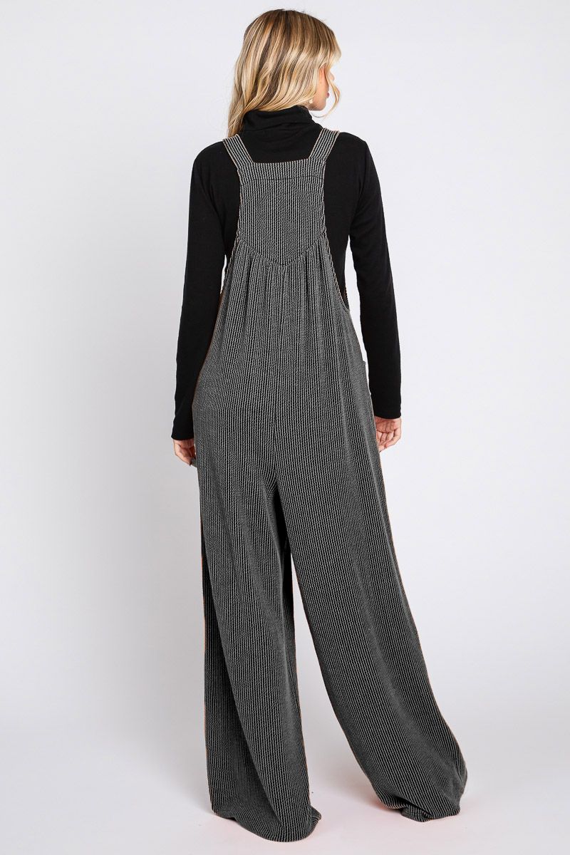 Ribbed Knit Wide Leg Overalls