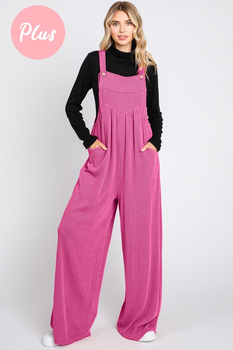 Ribbed Knit Wide Leg Overalls