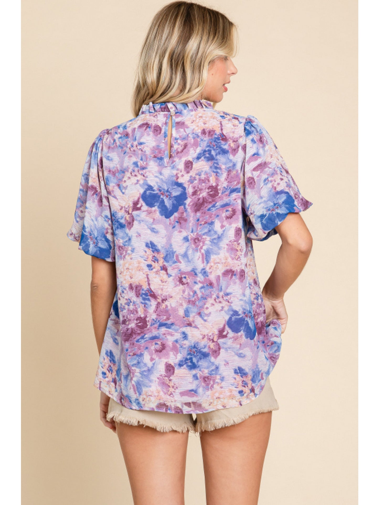 Floral Frill Neck Watercolor Blouse