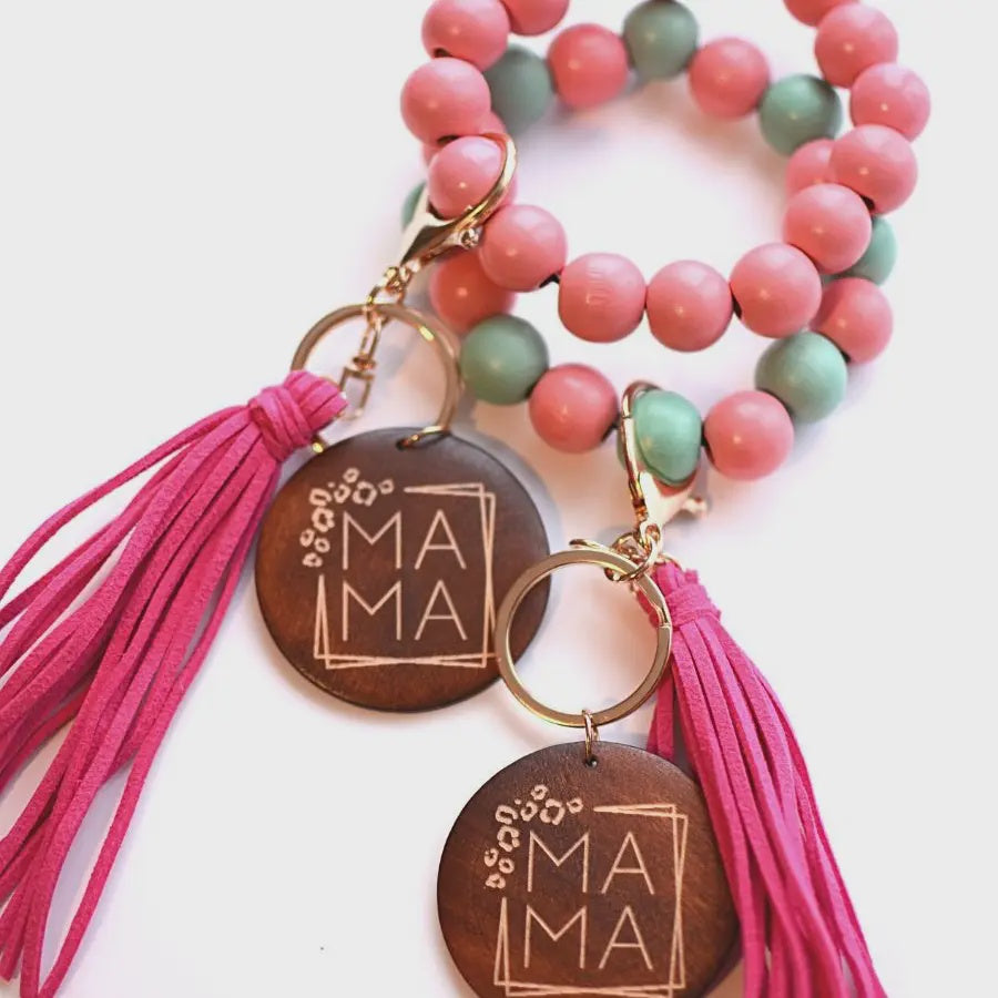 wood beaded mama key ring wrislet