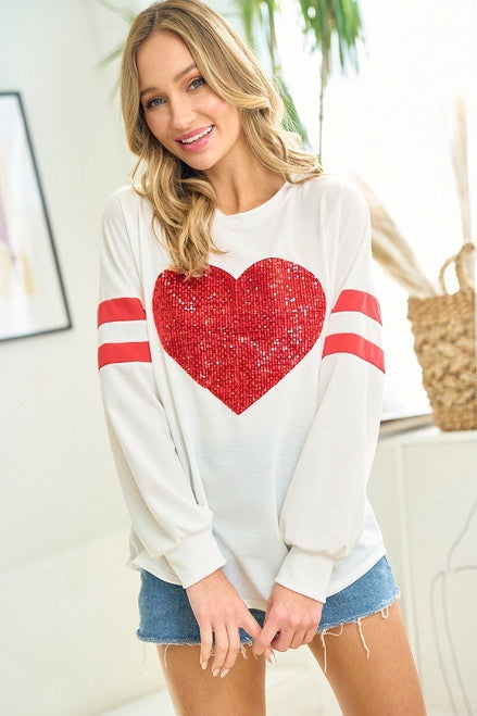 Sequin Heart Long Sleeve Top