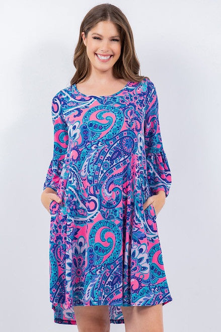 Blue Pink Paisley Tunic Dress
