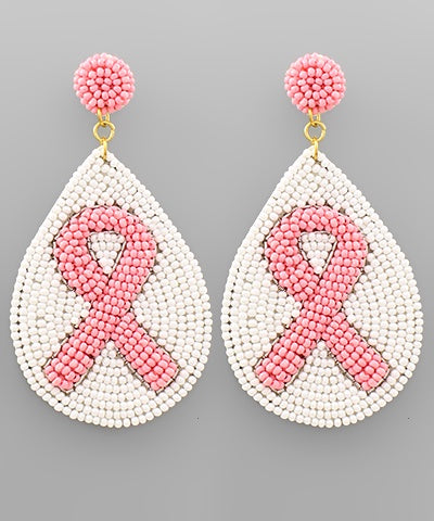 Breast Cancer Seed Bead Raindrop Earrings