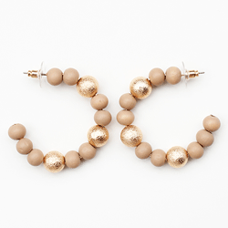 Wood & Metal Ball Hoop Earring