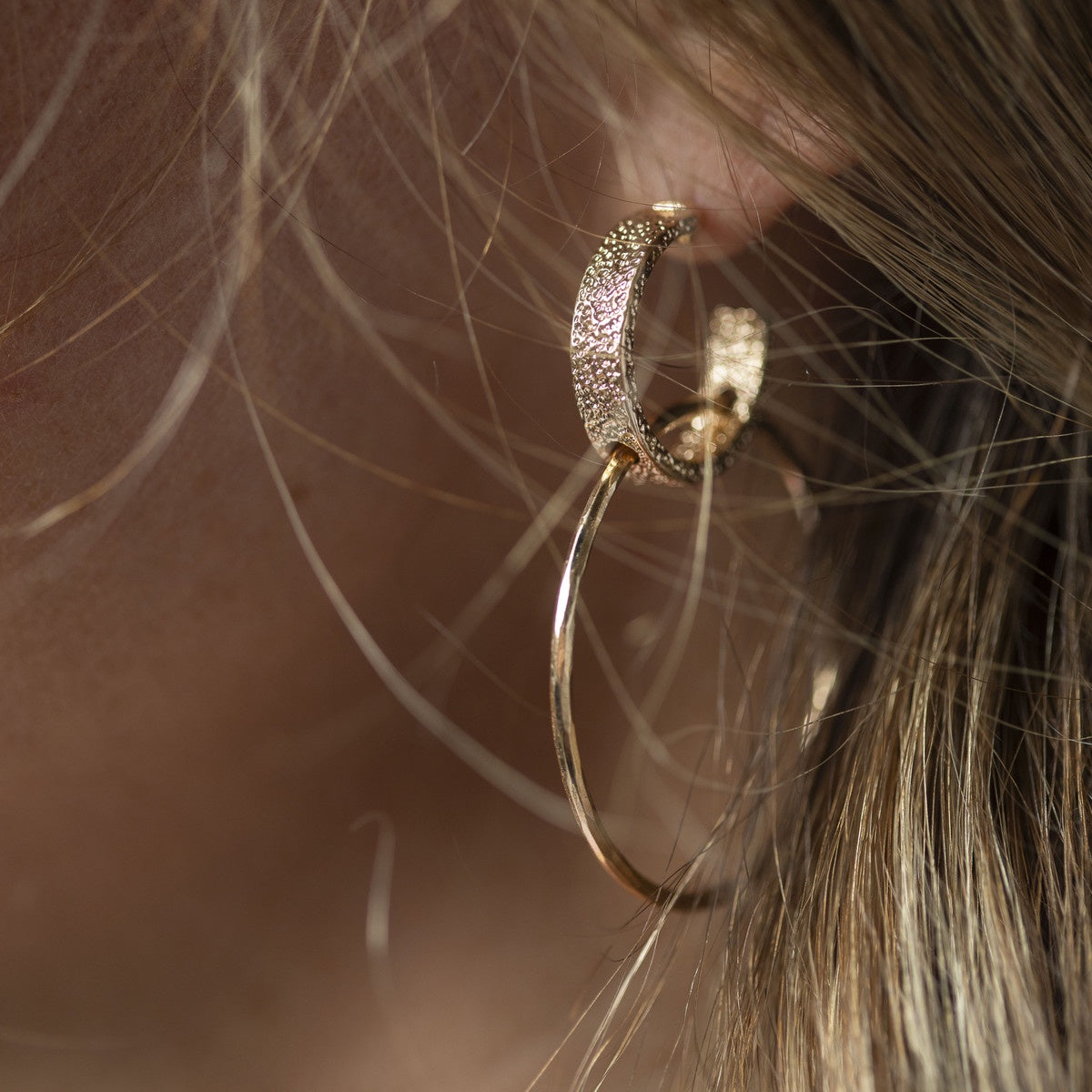 Small Textured & Wire Circle Hoop Earrings
