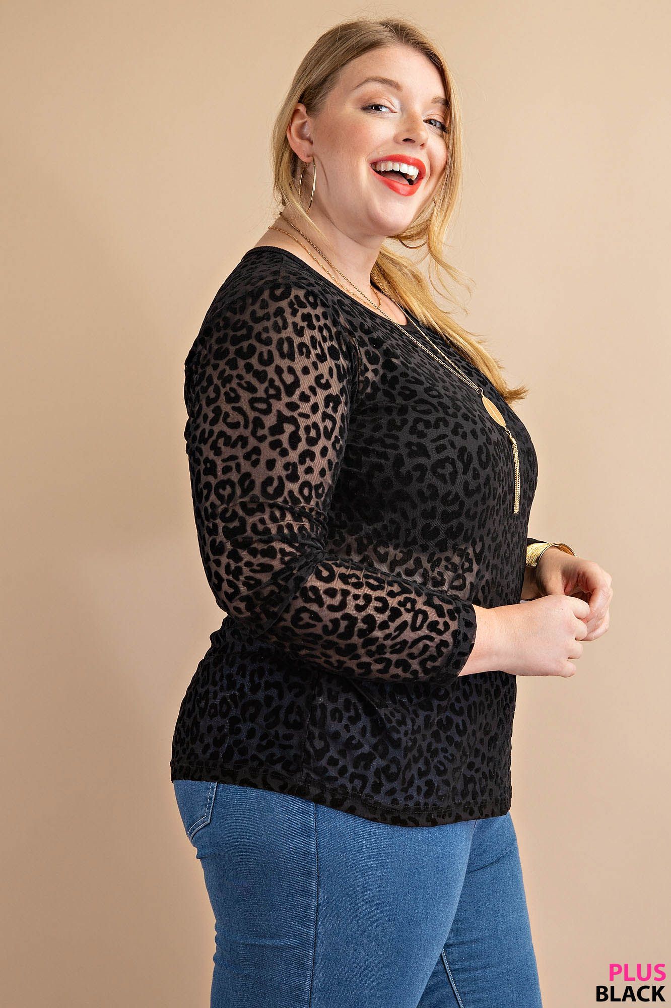 Animal Print Sheer Long Sleeve Top