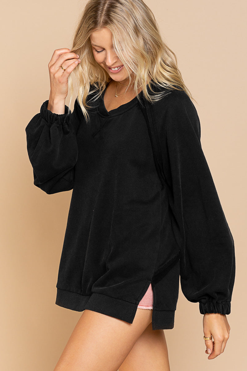 Lace-up Back Terry Cloth Sweatshirt