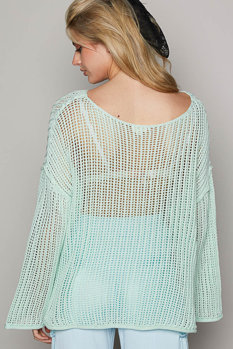 Round Neck Crochet Star Sweater