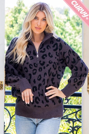 Leopard zip pull over sweater