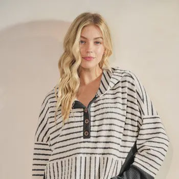 Long sleeve striped Plus hoodie