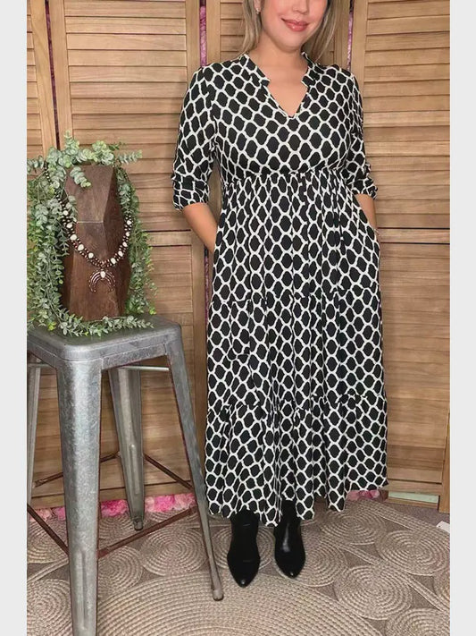 Geometric Maxi Pocketed Dress