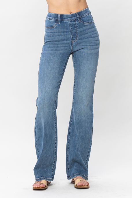 High Waist Pull On Slim Boot Cut Jeans