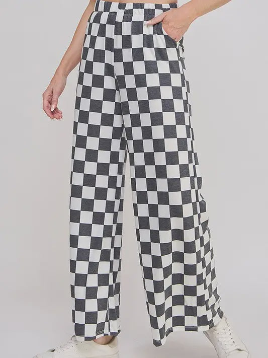 Checkered Straight Leg Knit Pant