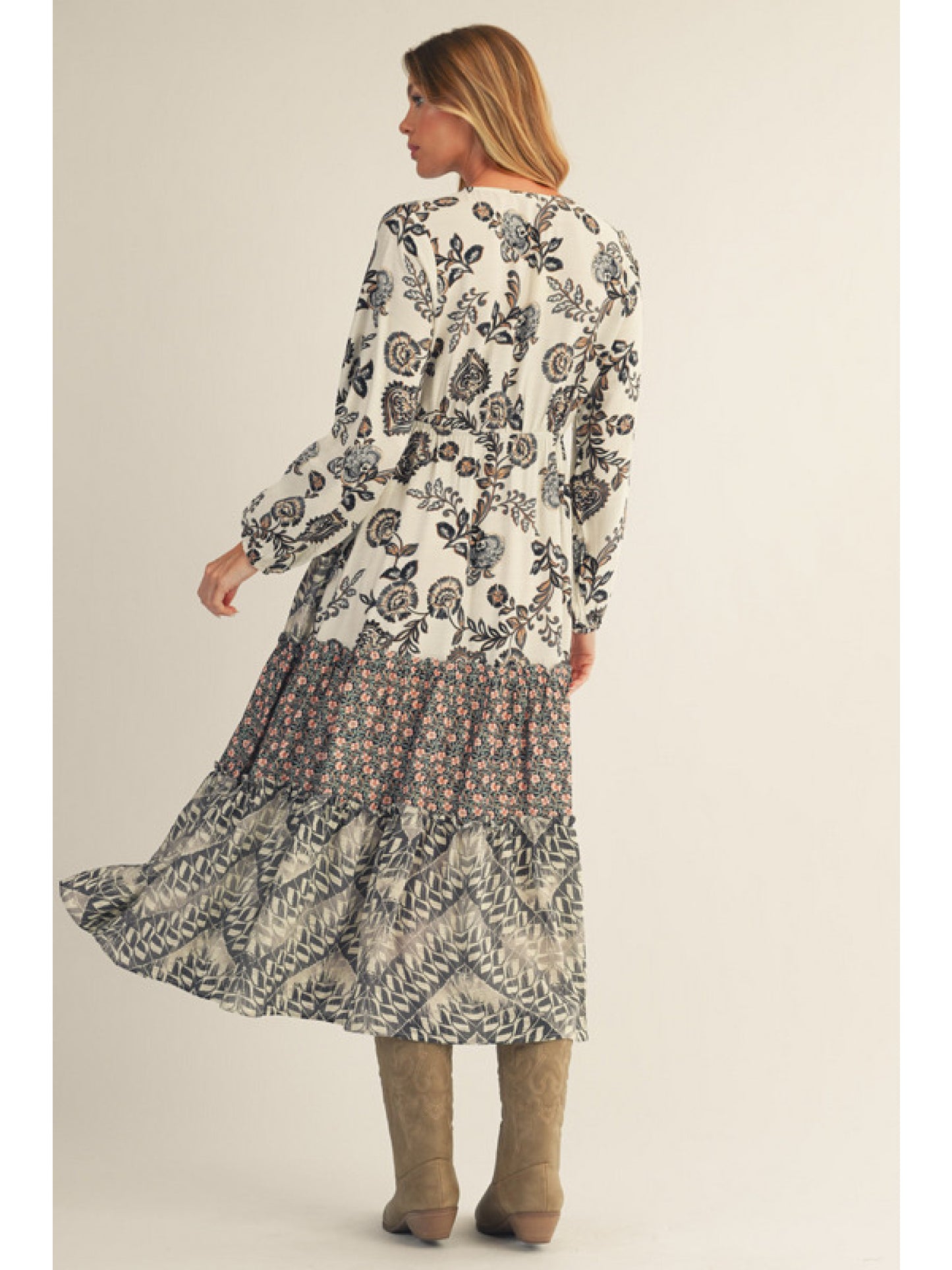 Green & Gray Floral Dress