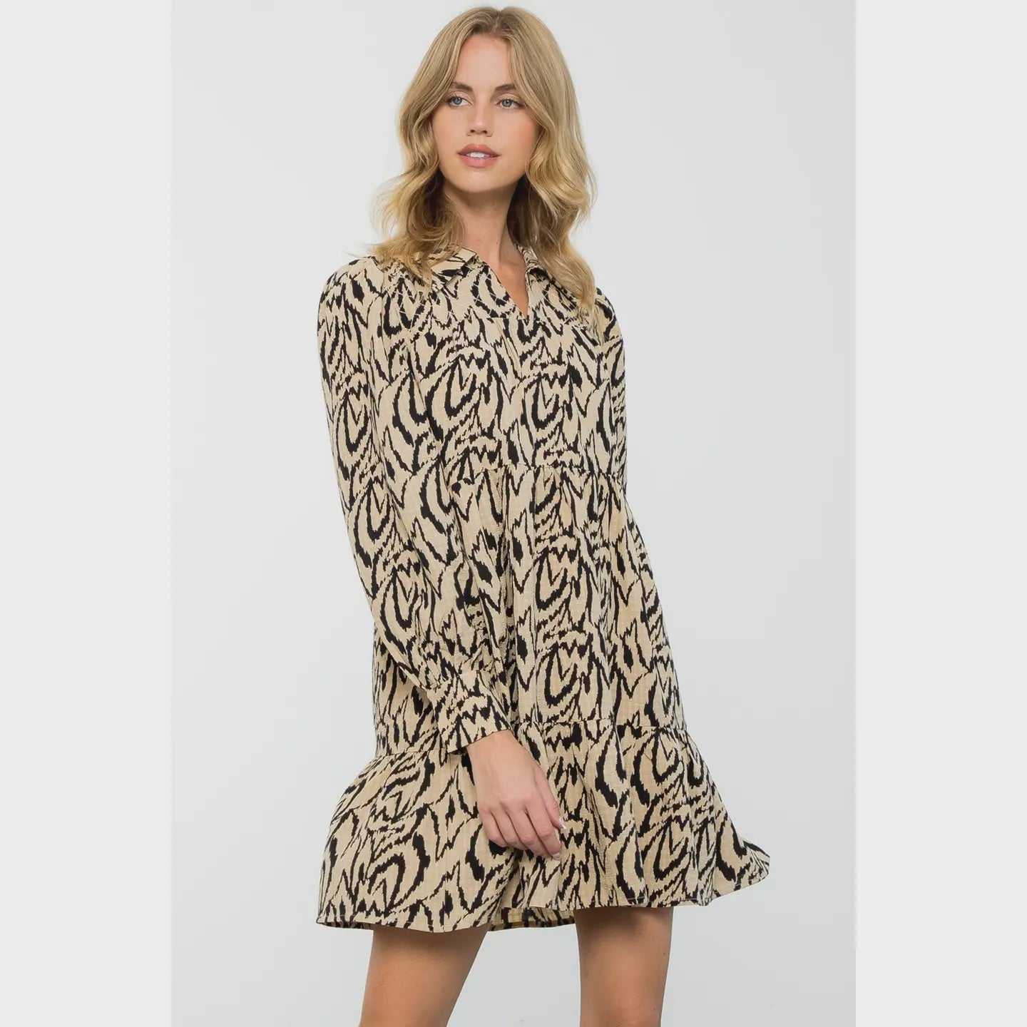 Long Sleeve Tiered Print Dress
