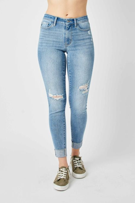 Mid Rise Destroy & Cuff Skinny