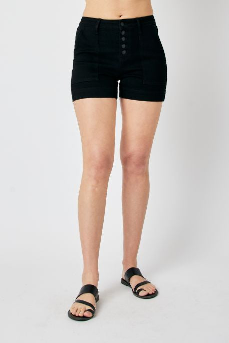 Black Button Fly Trouser Shorts