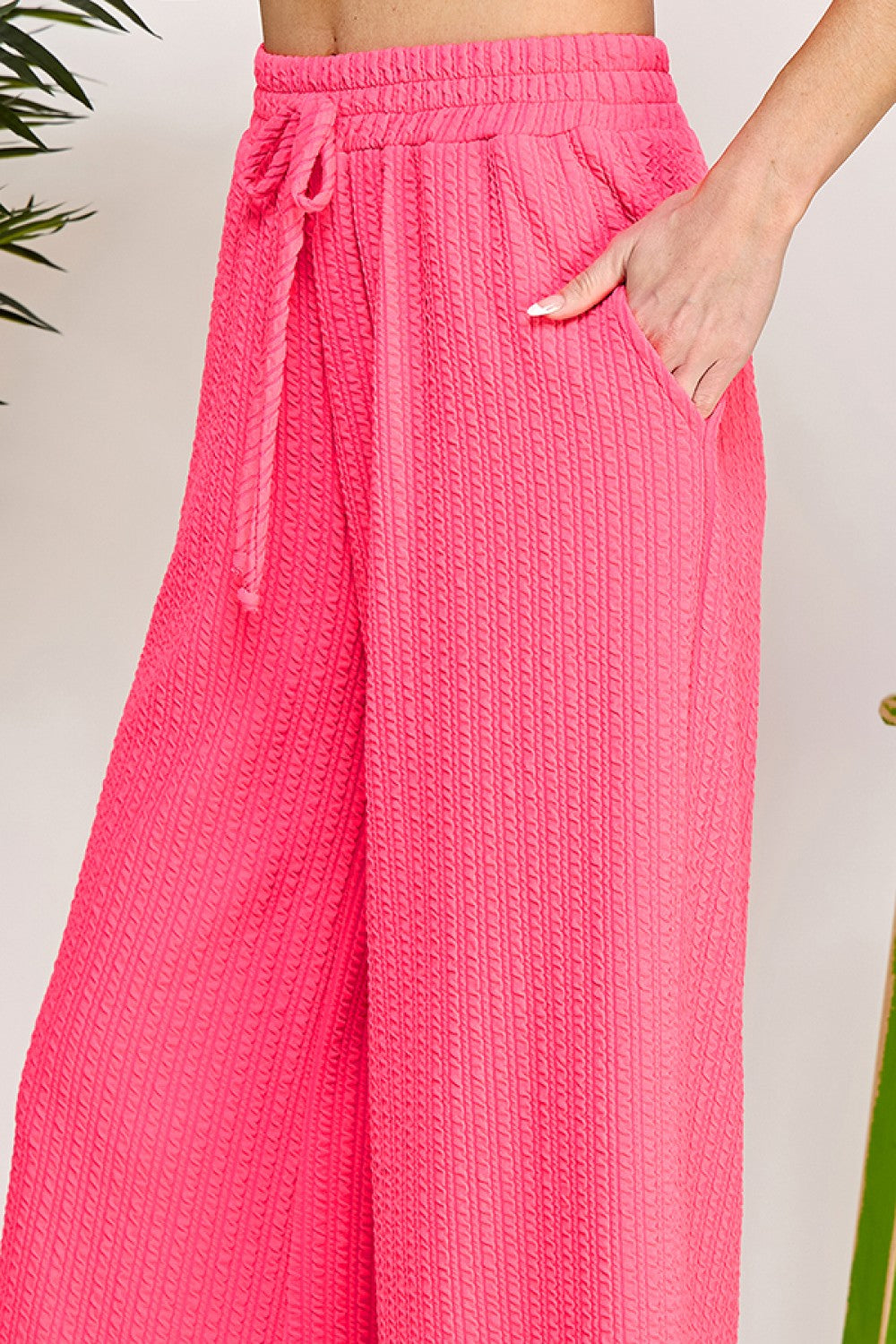 Tie Waist Cropped Ribbed Pants