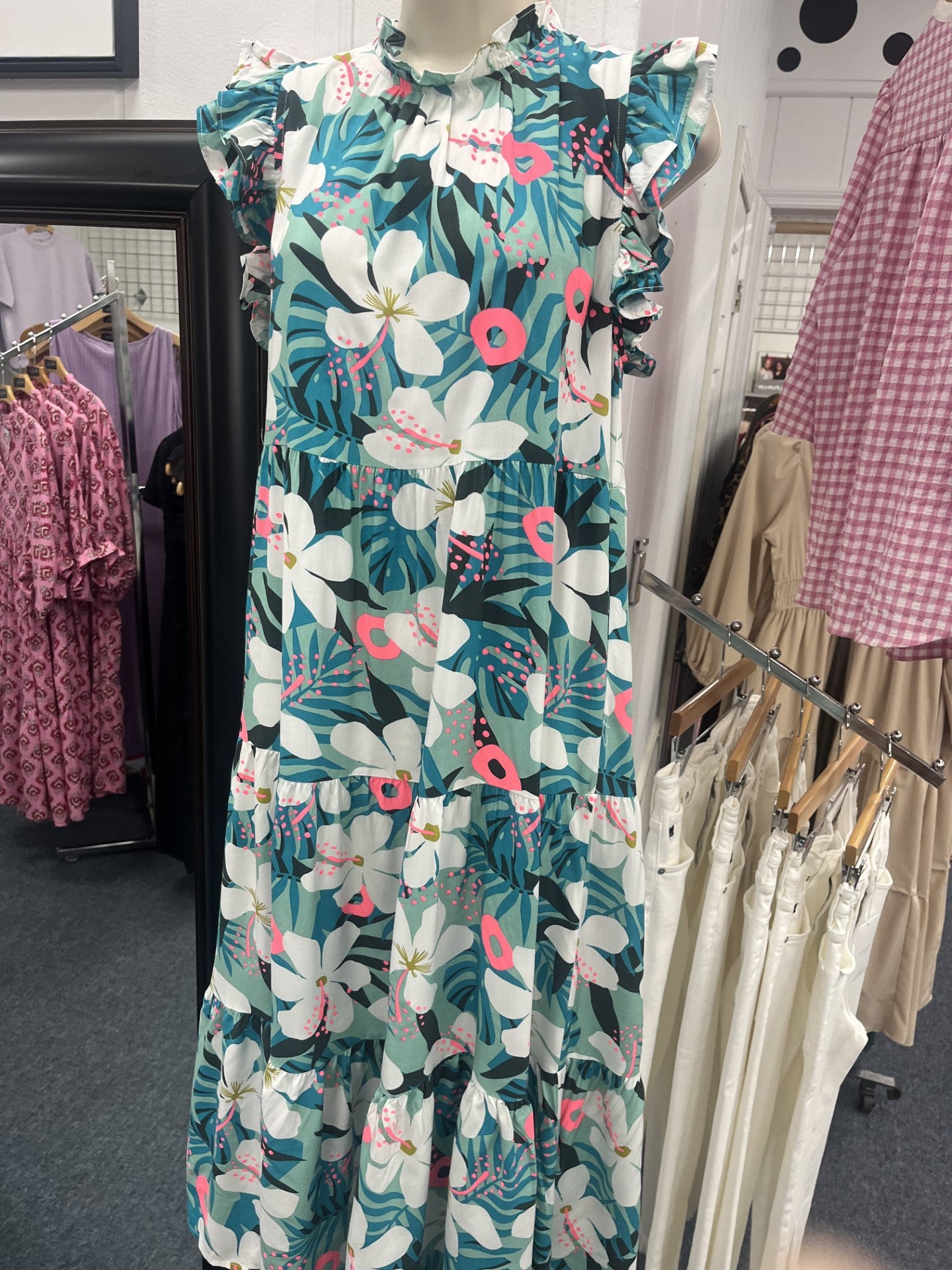 Flower Print Tiered Midi Dress