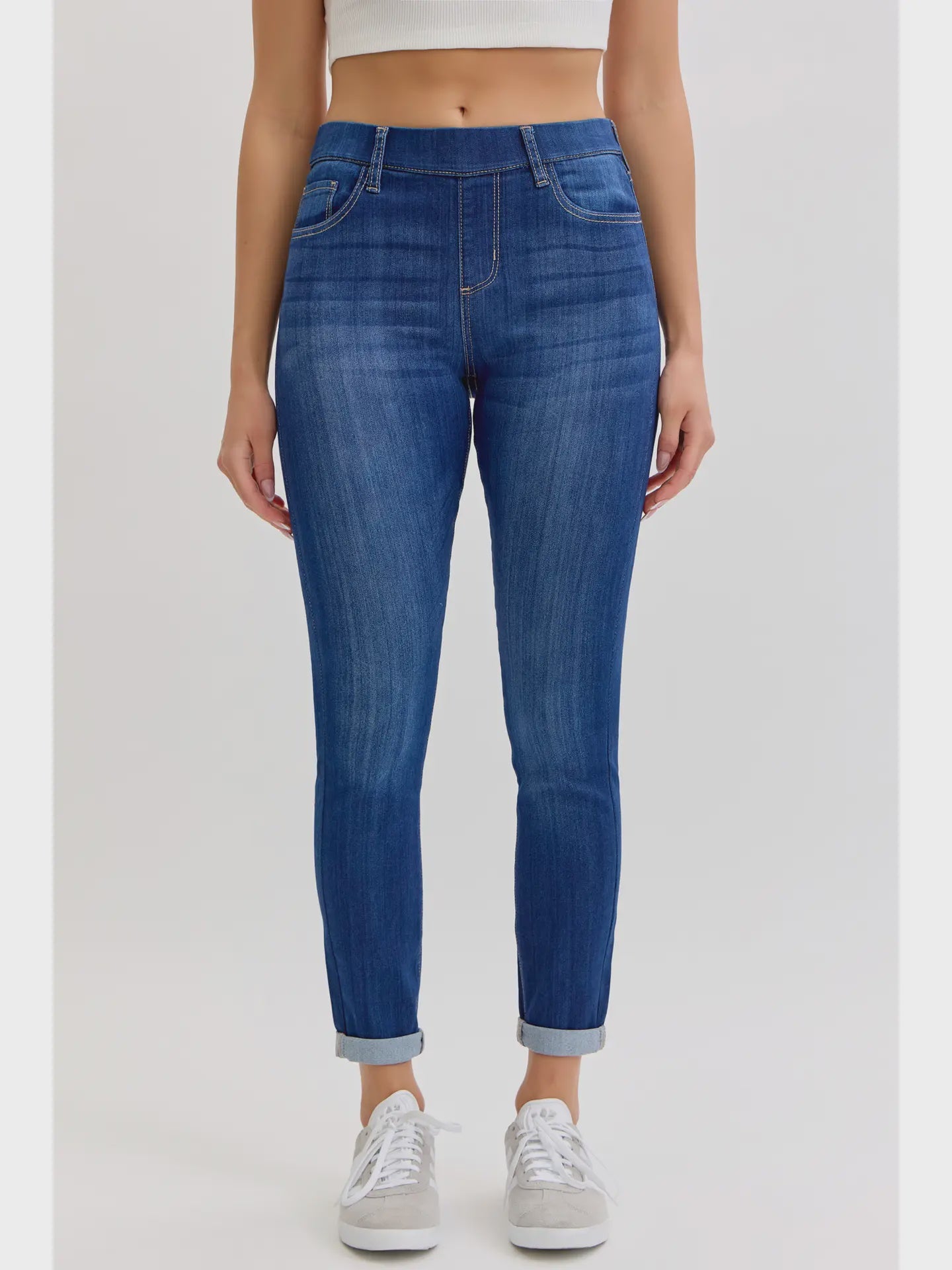 Mid Rise Pull On Cropped Skinny