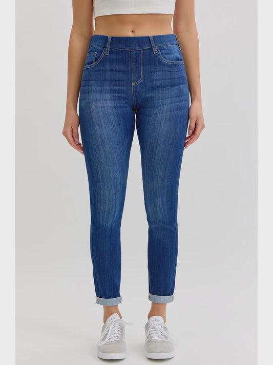 Mid Rise Pull On Cropped Skinny