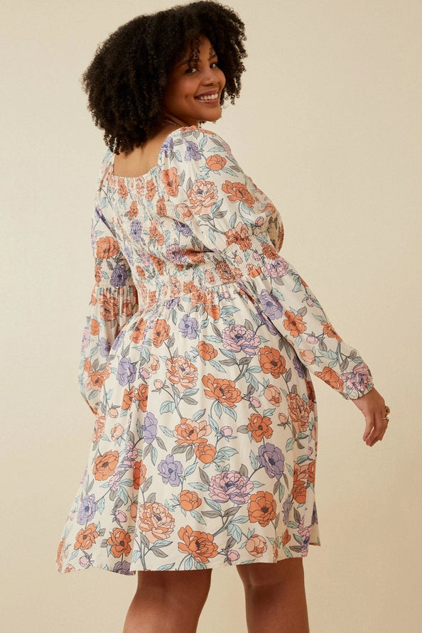 Floral Smocked Knee Length Dress