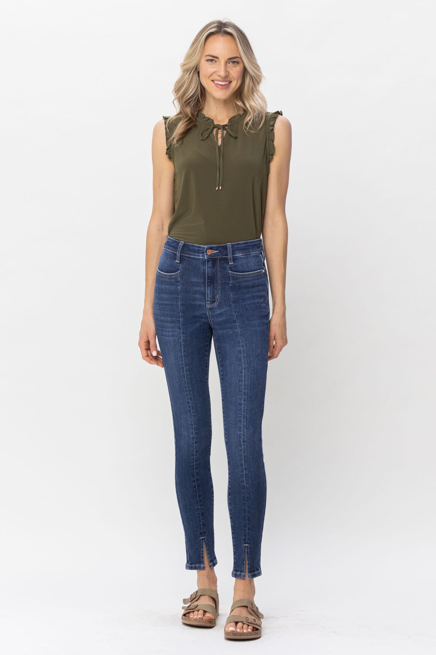 High Waist Front Seam & Front Slit Skinny Jeans