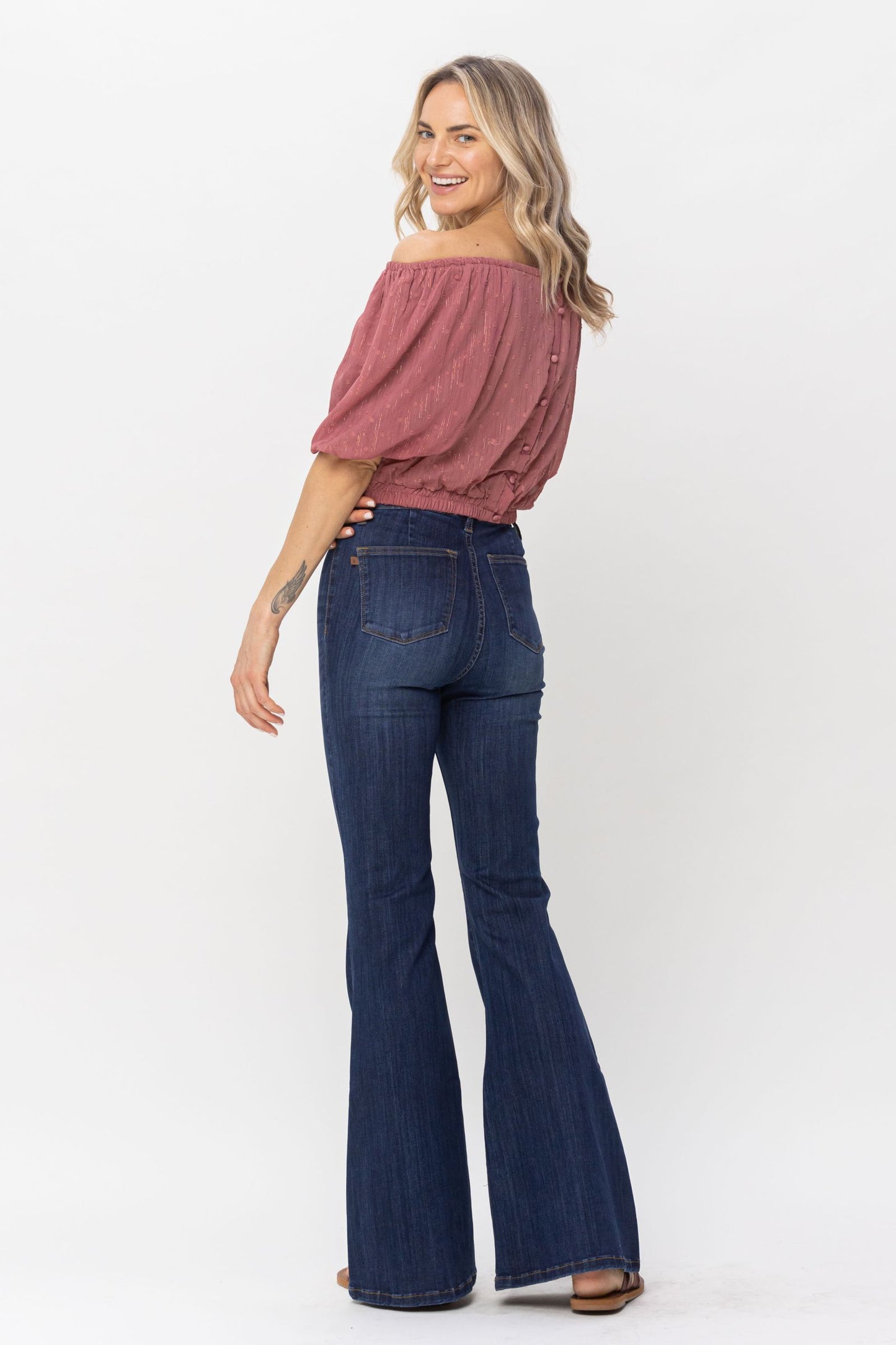 High Waist Pull On Flare Jeggings