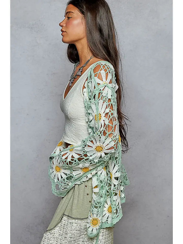 Crochet Floral Open Cardigan
